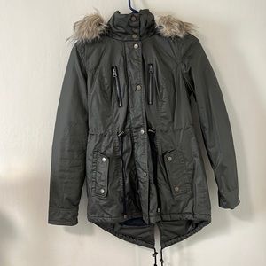 Olive Faux Fur Trim Hooded Jacket